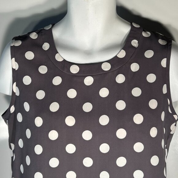 Anne Klein SZ S Silky sleeveless gray & white polka dot top Modern Office Staple - Picture 2 of 7